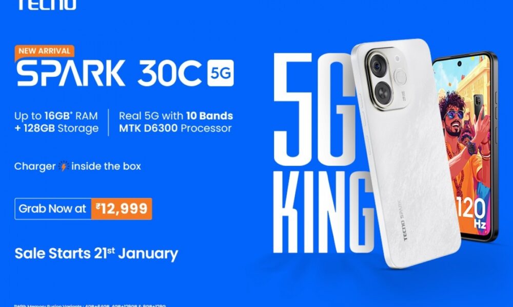 Tecno Spark 30C 5G now with 8GB RAM + 128GB storage for just ₹12,999(0 ₦232,880)!